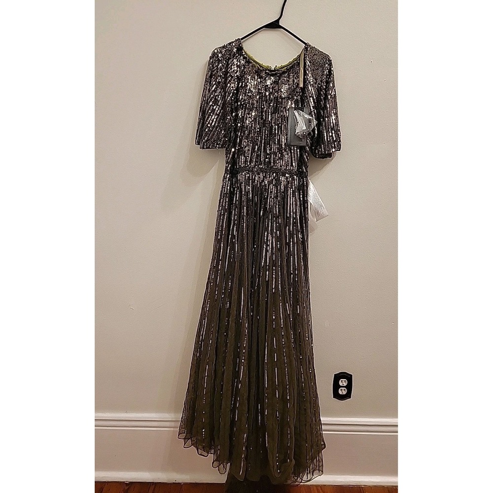 Mac Duggal Embellished Olive Green Sequined Evening Gown 4913 Womens 12 Elegant
